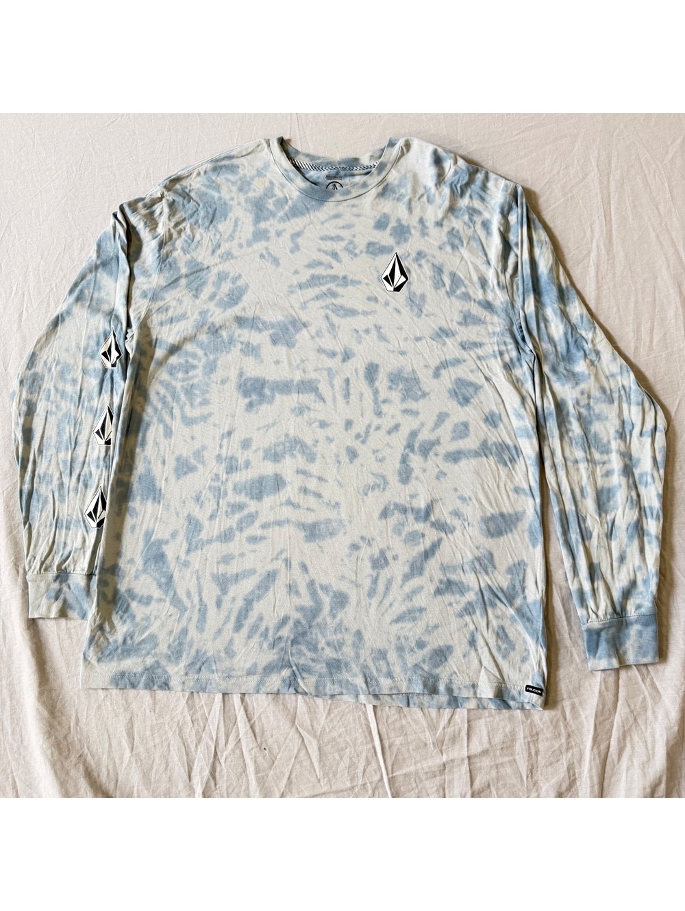 Volcom Men's XXL Tall Long Sleeve Tie-Dye T-Shirt 100% Cotton Light Blue Modern
